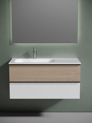 Тумба подвесная SANCOS Delta 995х445х500, c двумя ящиками оснащенными доводчиками, левая, дуб светлый/белый , арт. DL100LW