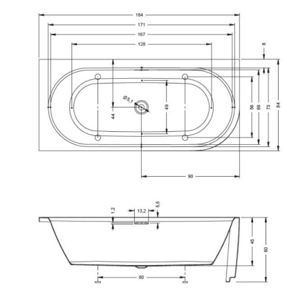 Акриловая ванна Riho Desire Corner Rechtsvelvet 180