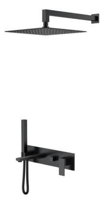 Смеситель встроенный + верхний+ ручной душ Qubic Matt Black Смеситель встроенный + верхний+ ручной душ Qubic Matt Black
