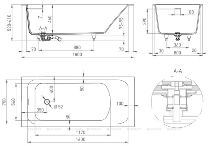 Ванна из искусственного камня ORLANDO_KIT 180,102112G