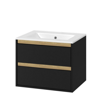 Тумба под раковину EXCELLENT Tuto 60 см (черный матовый/дуб), 2 ящика Тумба под раковину EXCELLENT Tuto 60 см (черный матовый/дуб), 2 ящика