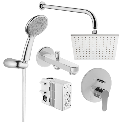 Набор встроенной душевой системы Win S на 3 направления, хром (верхняя лейка, излив, ручной душ, смеситель встроенный внешняя и внутренняя часть)