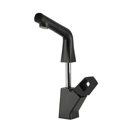 Смеситель для кухни/раковины, с вытяжным изливом, высота излива 17~26 см, длина 14 см, латунь/чёрный