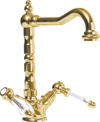 DIAMOND-LS2-03/24-Sw Смеситель на раковину с донным клапаном, исполнение золото, ручки Swarovski