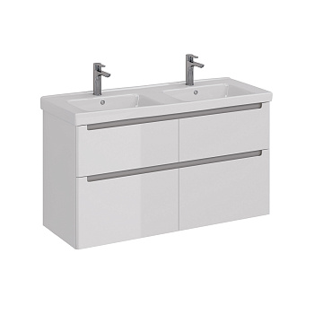 Тумба Lemark BUNO 125см под 2 раковины, подвесная/напольная,4 ящика, цвет корпуса, фасада: Белый глянец