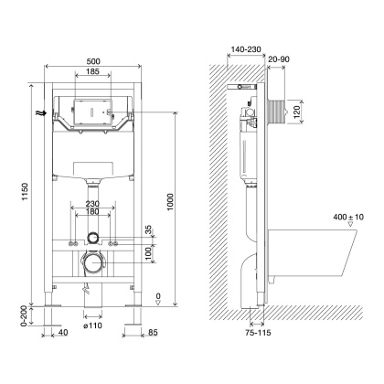 Система инсталляция PENEDA EXPERT механическая для подвесных унитазов (без кнопки смыва)