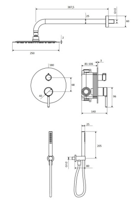 Система для душа скрытого монтажа EXCELLENT Pi AREX.SET.1247BL (черный мат) Система для душа скрытого монтажа EXCELLENT Pi AREX.SET.1247BL (черный мат)