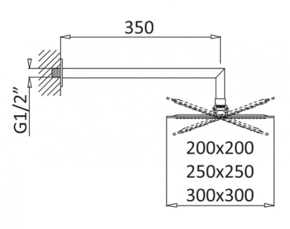 PORTA-TDDQ-30-SR Верхний душ 300x300мм с изливом 350 мм, квадратное сечение, исполнение матовое золото PORTA-TDDQ-30-SR Верхний душ 300x300мм с изливом 350 мм, квадратное сечение, исполнение матовое золото