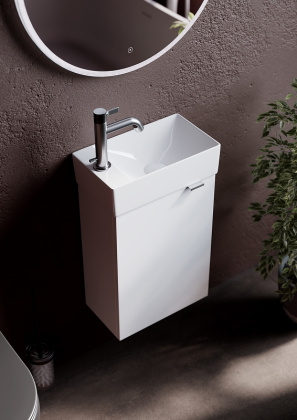 Тумба подвесная SANCOS Mini 355х205х500, с распашной дверцей, внутри 1 полка, белый глянец , арт.MN35WL