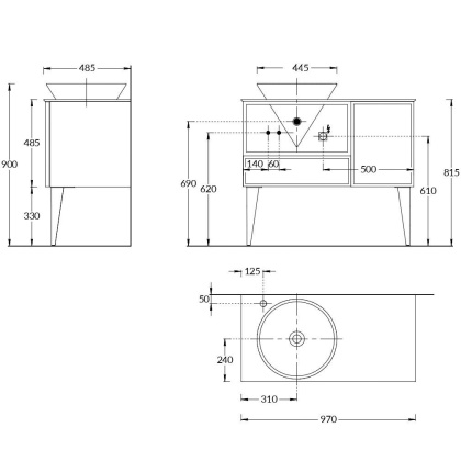 Тумба CONO подвесная с открытой полкой и ящиками 97, белая матовая-синяя CO.97\GEN