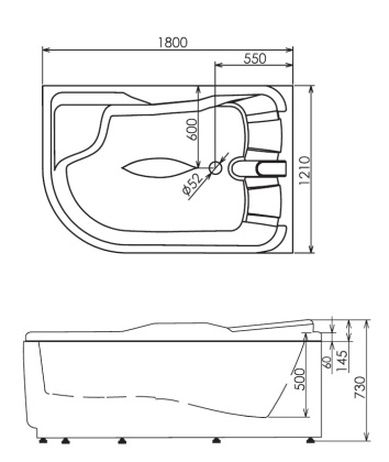 Акриловая ванна Gemy 180х121 G9083 K R