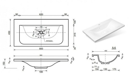 Раковина Эстет Бали 80 ФР-00001400, шт
