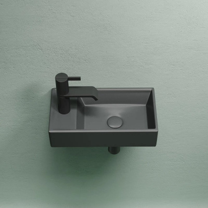 Умывальник подвесной прямоугольный (чаша справа, отверстие под смеситель слева) цвет темный антрацит матовый Element 407*217*100