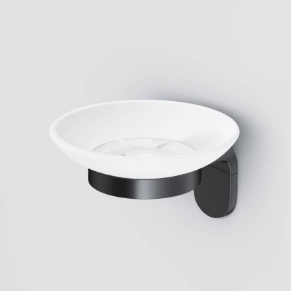 Стеклянная мыльница A8434222 X-Joy с настенным держателем, 5,6х14х5,5 см, черная