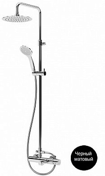 LEAF-CVDA-30-NOP Душевая стойка телескопическая с изливом с верхним и ручным душем, верхний душ диаметр 300 мм АБС пластик, исполнение черный матовый