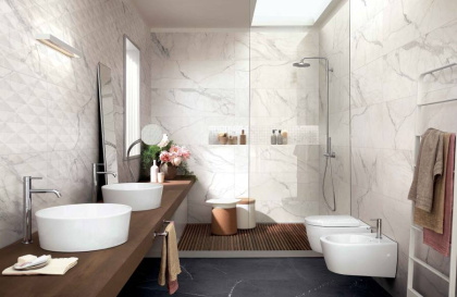 Плитка M73S Allmarble Wall Statuario Struttura Pavé Lux 3D 40х120 8mm Плитка M73S Allmarble Wall Statuario Struttura Pavé Lux 3D 40х120 8mm