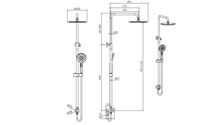 Душевая система 3jet 250мм AQUATEK Reno AQ2046MB  Душевая система 3jet 250мм AQUATEK Reno AQ2046MB