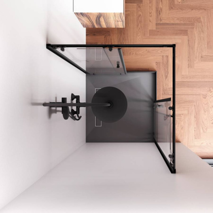 W87G-403-9090-BТ Sunny Душевое ограждание квадратное, раздвижные двери 90x90 черный,стекло прозрачное