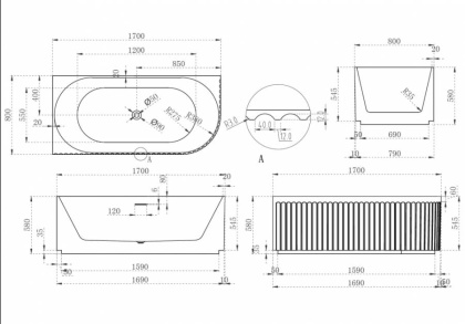 Акриловая ванна Abber 150х75 AB9412-1.7 L