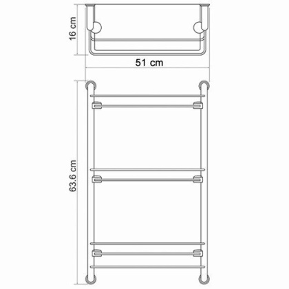 Полка стеклянная тройная, 51х63,6х16 см, хром, K-2033