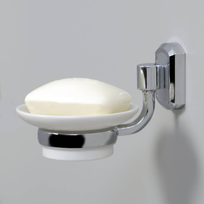 Мыльница, 10,2х12х10,2 см, хром и белый, K-28129