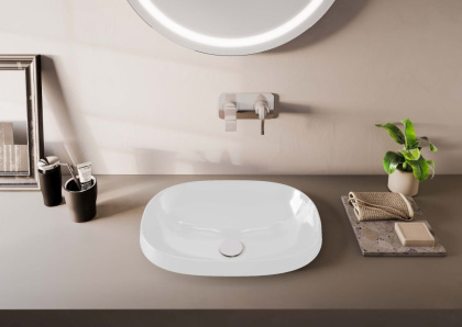 Frame Овальная накладная раковина, 56 см, без отверстия под смеситель, без перелива, белая