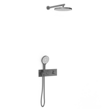 Душевой комплект VSFW-422T2GM встраиваемый, термостатический, 2 режима, вороненая сталь