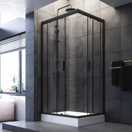 W93G-404-100280-BT Gem S душ.ограждение 100х80 прям.,стекло прозрачное, профиль Черный мат.,без подд