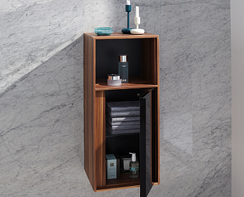 Средний шкаф Metropole левосторонний, 40 см,  цвет сливовое дерево, фасад черное акриловое стекло