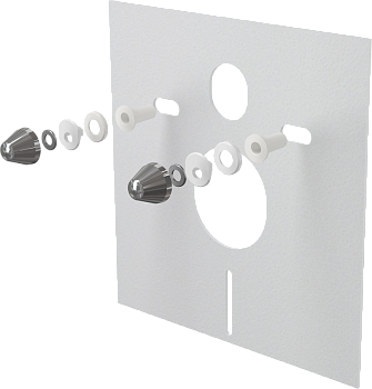 Звукоизоляционная плита для подвесного унитаза и для биде с принадлежностями и колпачками (хромированными)