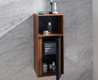 Средний шкаф Metropole левосторонний, 40 см,  цвет сливовое дерево, фасад черное акриловое стекло Средний шкаф Metropole левосторонний, 40 см,  цвет сливовое дерево, фасад черное акриловое стекло