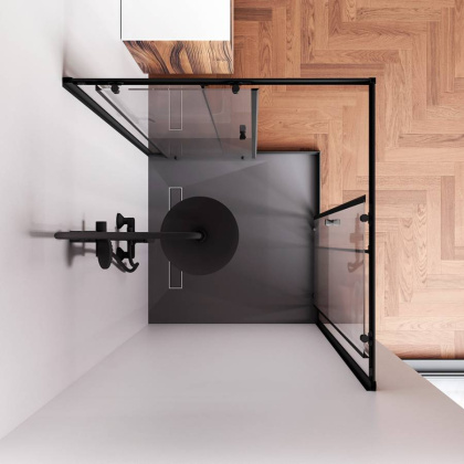 W87G-403-100100-BT Sunny Душевое ограждание квадратное, раздвижные двери 100x100 черный,стекло прозрачное