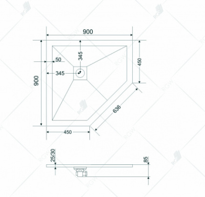 Душевой поддон RGW ST/T-Be, 90 х 90 см, трапеция, из искусственного камня, бежевый, 16155099-03