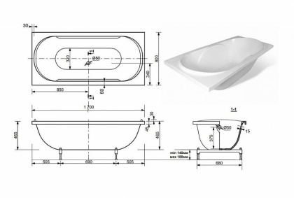 Ванна из искусственного камня Эстет Астра 170x80                                                    