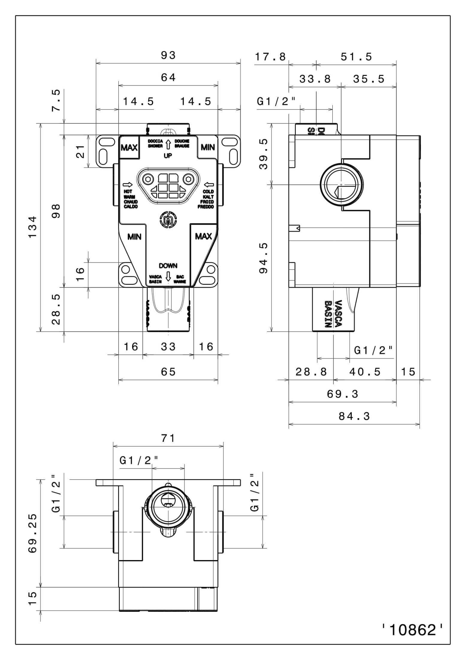 Универсальная внутренняя часть для смесителя на два потока для душа