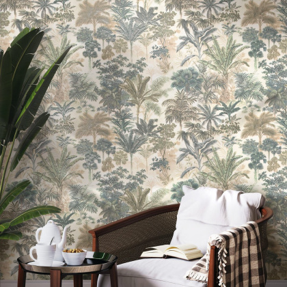 Обои виниловые Оазис мотив, тёмный зелёный Обои виниловые Оазис мотив, тёмный зелёный