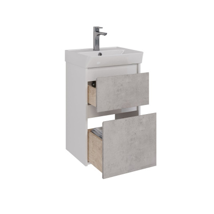 Тумба Lemark COMBI 45см под 1 раковину, подвесная/напольная, 2 ящика, цвет фасада: Бетон, цвет корпуса: Белый глянец