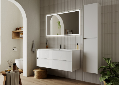 Тумба подвесная SANCOS Cento 1190х450х500, c двумя ящиками оснащенными доводчиками, белый глянец, арт. CN120-1W