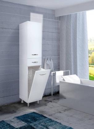 Пенал Onika Модерн 26 напольный, белый, с бельевой корзиной, правый Пенал Onika Модерн 26 напольный, белый, с бельевой корзиной, правый