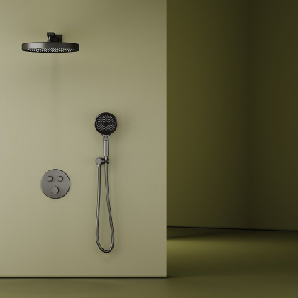 Душевой комплект SANCOS Space встраиваемый c термостатическим смесителем, цвет вороненая сталь , арт. SC3006GMG