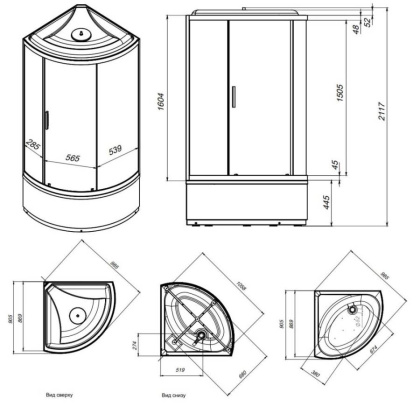 W88C-401A-090WT X-Joy Deep кабина душевая  90x90, 1/4 круга,  профиль белый, стекло прозрачное