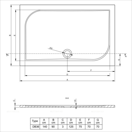 Душевой поддон из литьевого мрамора Riho Kolping DB36 140x90 белый + сифон DB3600500000000