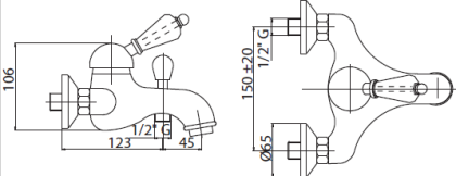 ELITE-VM-01-Bi Смеситель для ванны и душа однорычажный, исполнение хром, ручка белые
