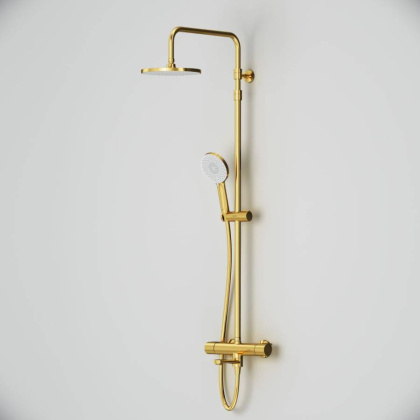 F0785A599 X-Joy, душ.система:  см-ль д/ванны/душа с ТМС, душ.штанга,верх.душ 220мм, руч.душ, золото