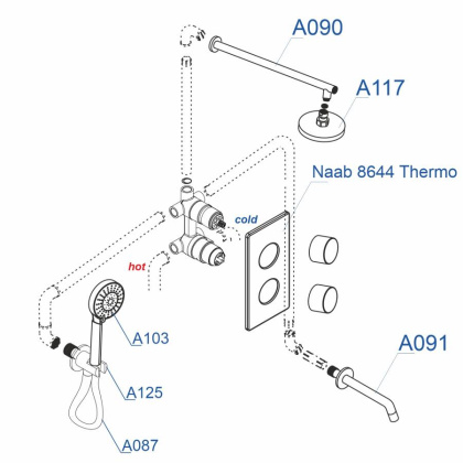 A178644 Thermo Встраиваемый комплект для ванны с верхней насадкой, лейкой и изливом