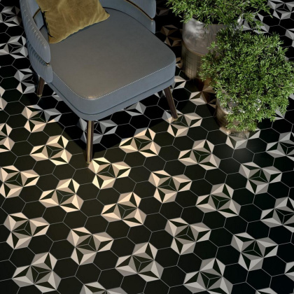 Декор 4 VT\A286\SG1010 Кальсада Черный/Белый/Серый (12см*10,4см*7мм) (45шт/0,561м2) Шестиугольник, шт