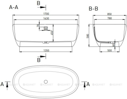 Ванна из литьевого мрамора Salini Luce 170х85 100121M