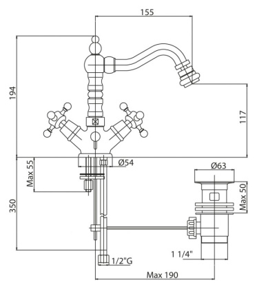LORD-BS2-02 Смеситель на биде c донным клапаном бронза, ручки бронза