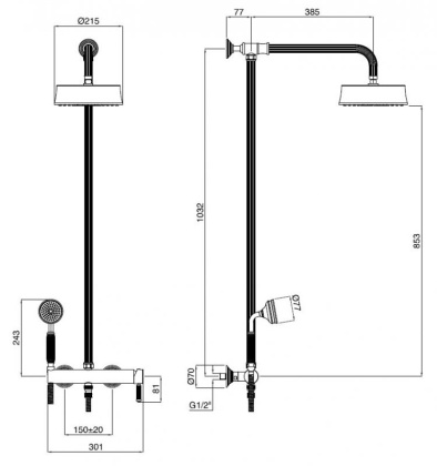 OLIMP-CD-03/24-L Душевая стойка со смесителем для верхнего и ручного душа, исполнение золото 24 карат OLIMP-CD-03/24-L Душевая стойка со смесителем для верхнего и ручного душа, исполнение золото 24 карат
