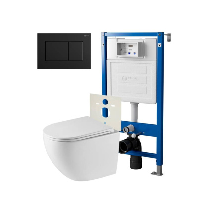 Сет: Система инсталляции Point Элемент для подвесного унитаза PN45120 + Клавиша смыва для инсталляции Point Ника, черная матовая, PN44081BM + Унитаз подвесной Point Сатурн безободковый, белый, сиденье дюропласт микролифт быстросъемное PN41901